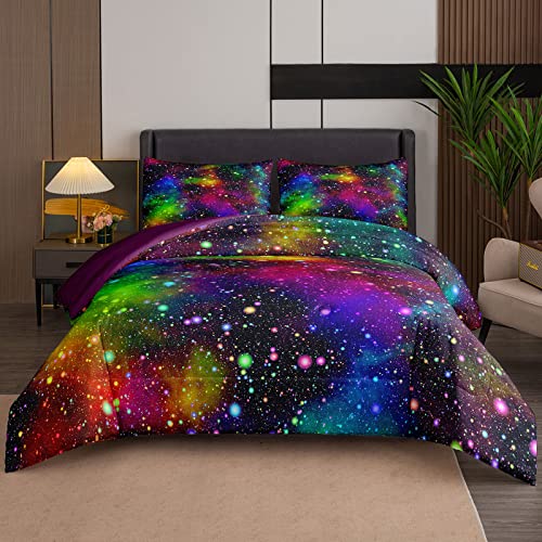 Tailor Shop Galaxy Comforter Set Colorful Outer Space Rainbow Bedding Set Full for Girls Boys Kids Bedroom Decoration - Includes 1 Comforter 2 Pillowcases……